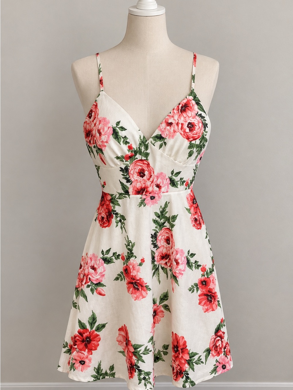 SHEIN Pink Floral Spaghetti-Strap Sundress on Cream